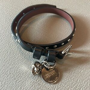 Alexander McQueen Black Skull Double-wrap Leather Bracelet
